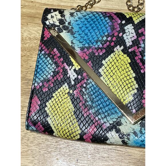 Aldo Snake Print Clutch Purse Envelope Crossbody Bag Colorful Yellow Pink Black - Picture 2 of 9